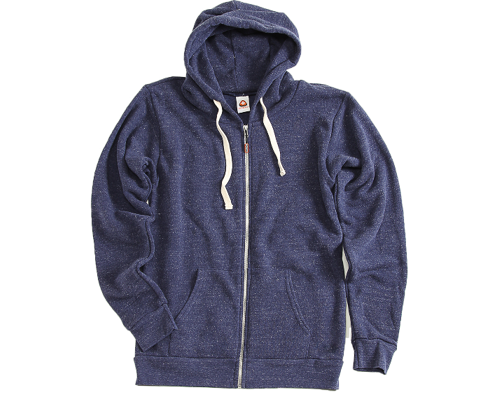 NO&YO men's navy tri-blend full-zip hoodie with white drawstrings