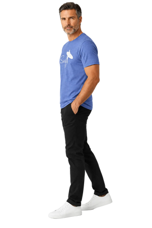 Man wearing NO&YO men's blue Surf graphic tee side view