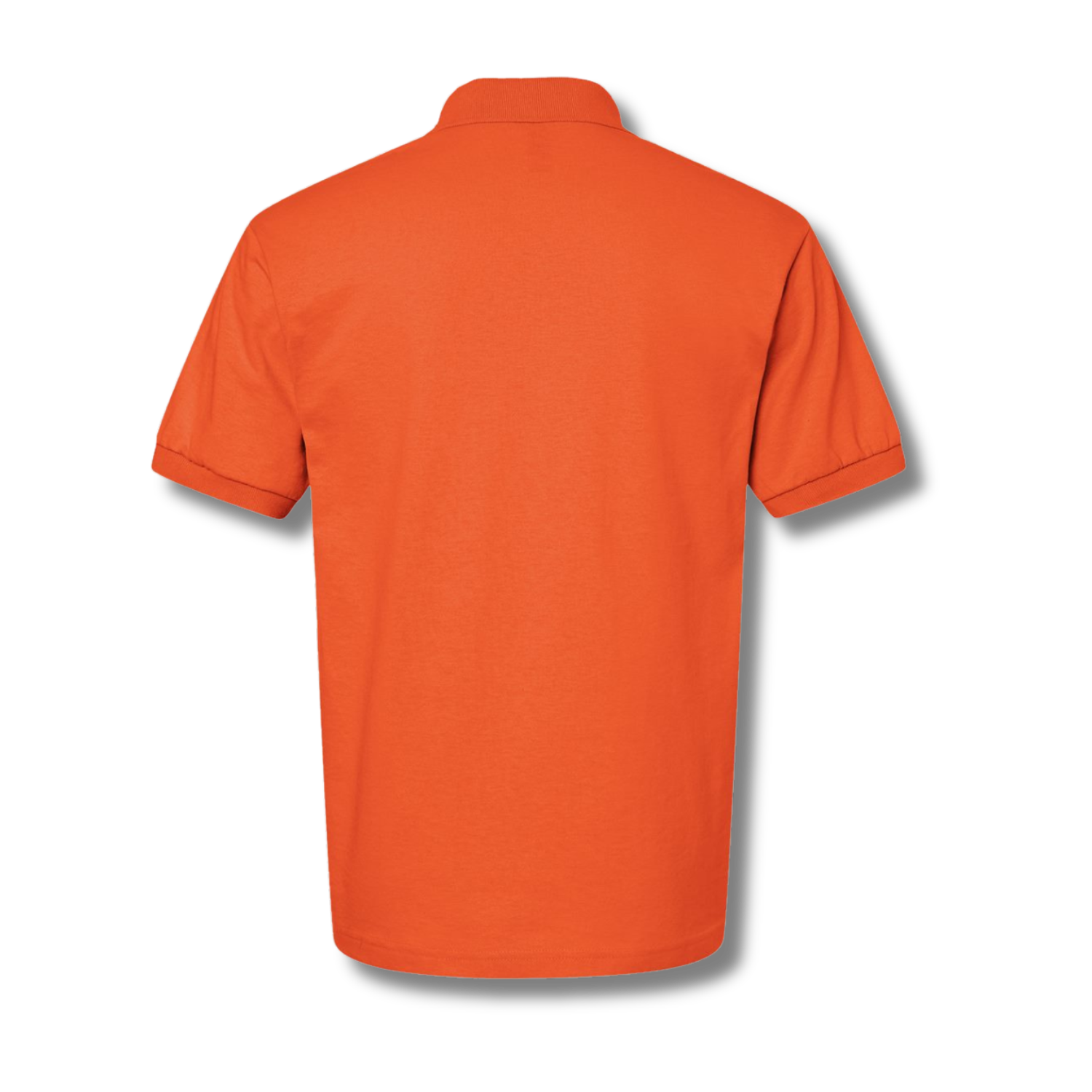 Back view of NO&YO orange polo shirt, classic fit with a clean, minimal design for modern explorers.