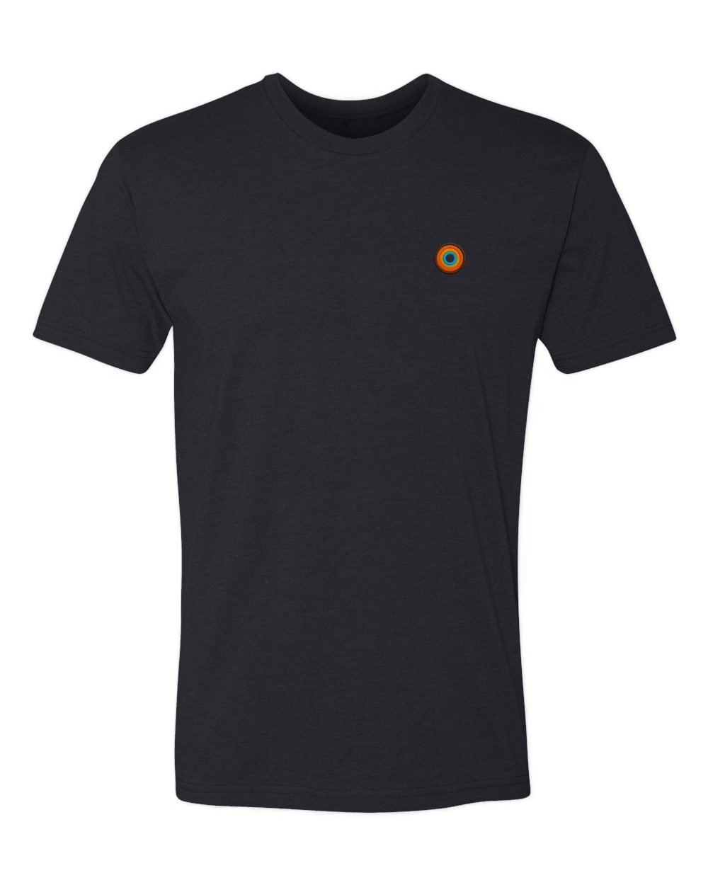 Basecamp Black premium t-shirt featuring embroidered NO&YO sunset badge logo on chest.