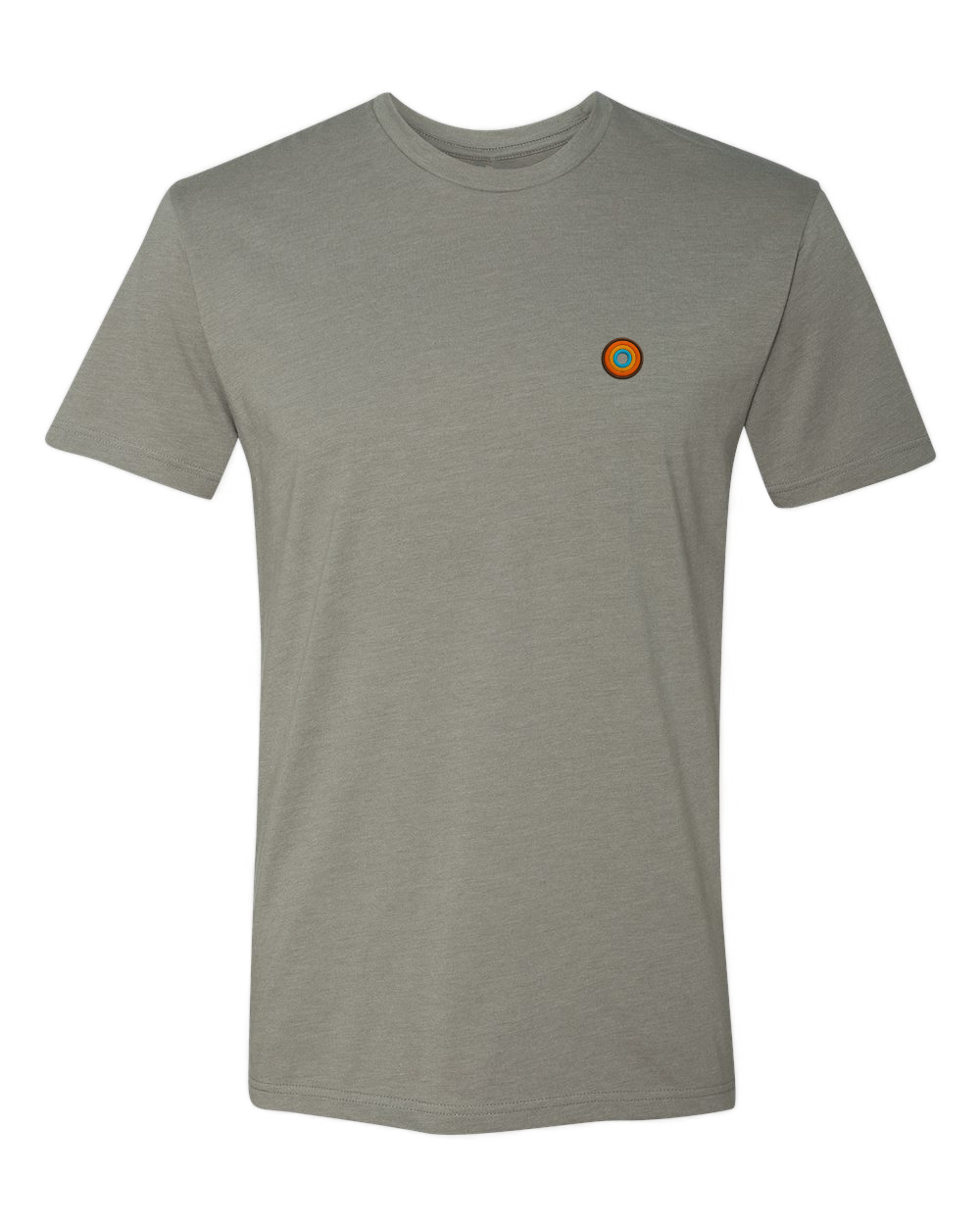 Heather Stone premium t-shirt with embroidered NO&YO sunset badge logo on chest.