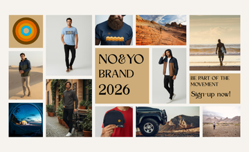“NO&YO Be Part of the Movement sign-up banner featuring luxury adventure apparel and outdoor lifestyle imagery.”