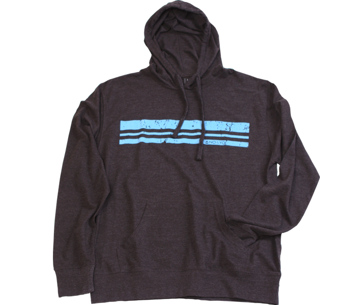 NO&YO men's lightweight charcoal jersey hoodie with blue stripe graphic