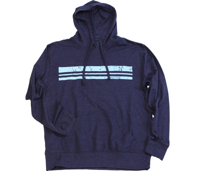 NO&YO men's lightweight navy jersey hoodie with blue stripe graphic