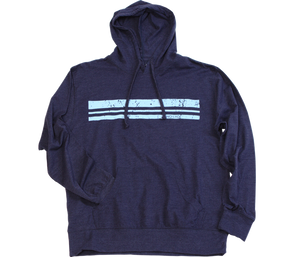 NO&YO men's lightweight navy jersey hoodie with blue stripe graphic